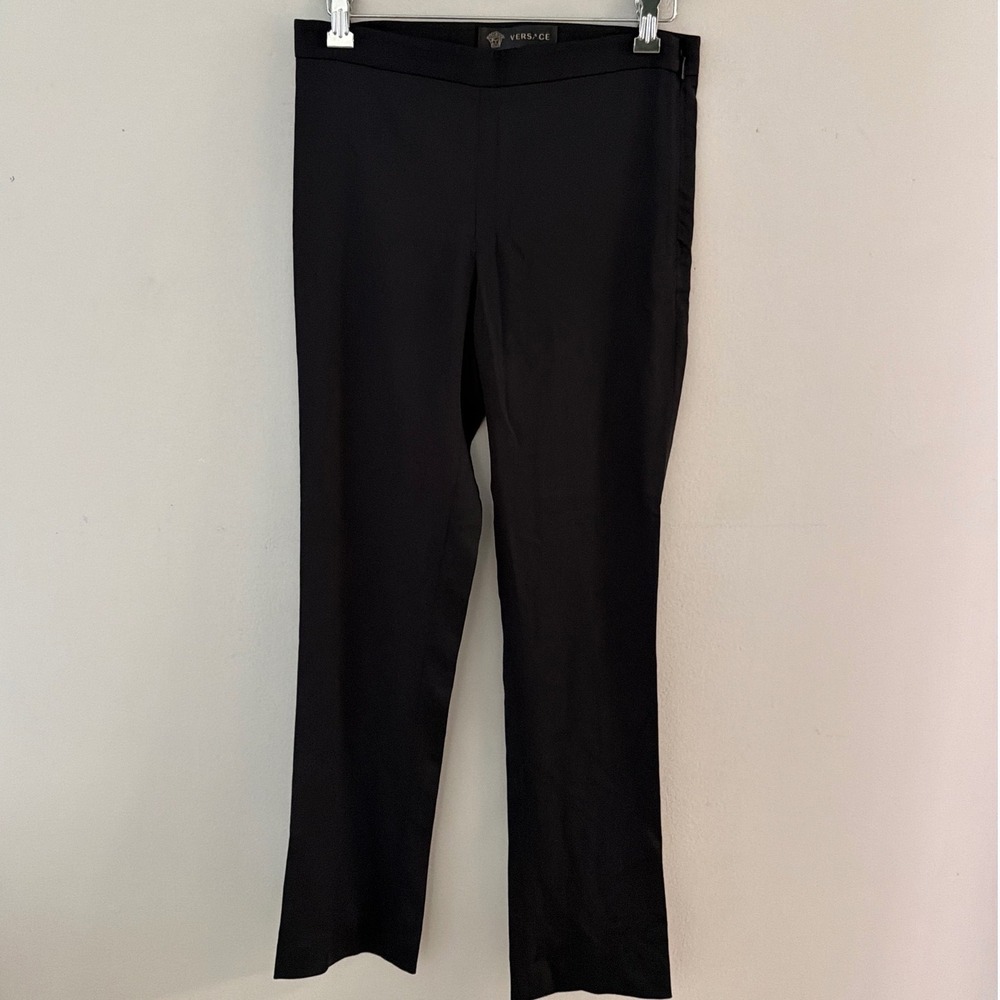 Versace Black Wool Blend Side Zip Trousers Straight Made in Italy‎ Women Size 36